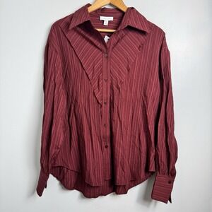 Topshop ASOS Women's Sz S / 6 textured panel button front shirt in berry red NWT